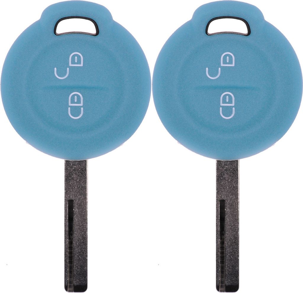 2x Auto Schlüssel Silikon Schutz Hülle Fluoreszierend Blau kompatibel mit Mitsubishi Colt VI Smart Forfour 454 2 Tasten Funk Fernbedienung