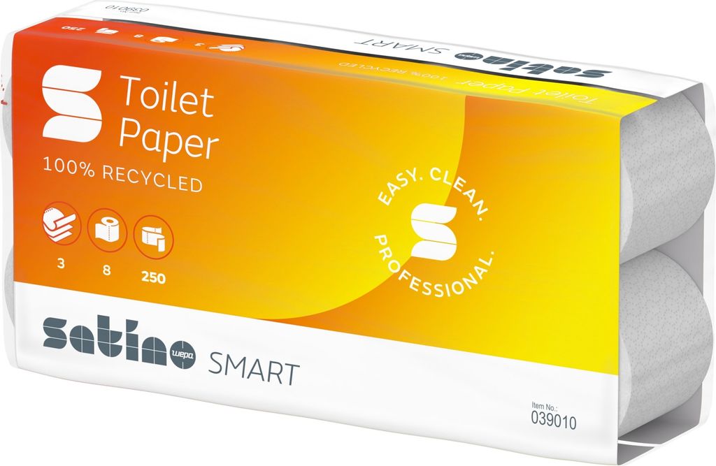 Satino by wepa Toilettenpapier SMART 3-lagig Recyclingpapier, 8 Rollen