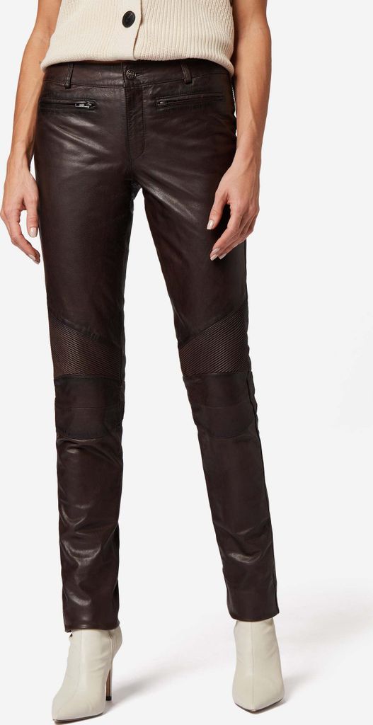 Ricano Damen Lederhose Lederjeans DONNA aus butterweichem Ziegen-Nappa Leder – Braun / XS