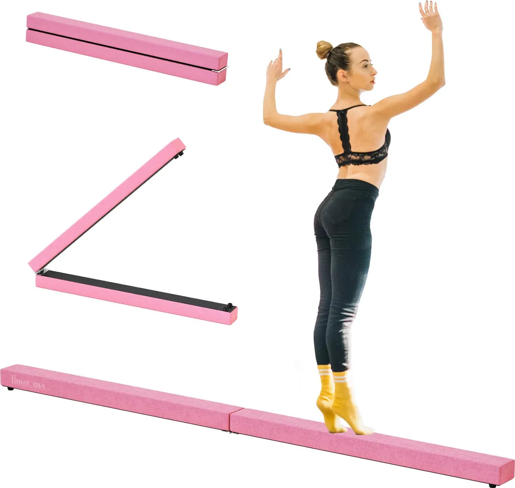 Poutre de gymnastique pour entraînement à domicile pliable 210 cm rose