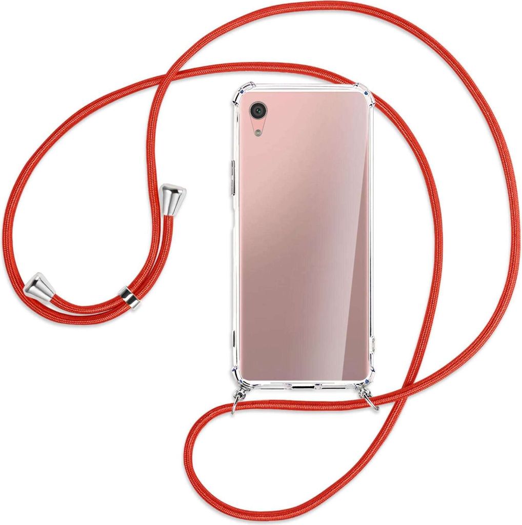 Handykette Backcover-Schutzhülle mit Band (Metall silberfarben) für Sony Xperia XA1 Plus - rot