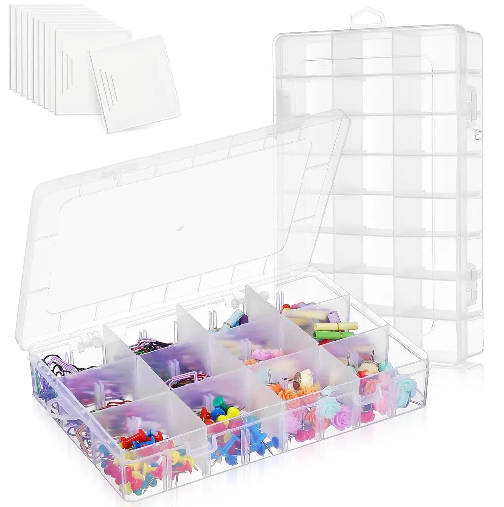 Lot de 2 Boîtes de Rangement 24 Compartiments en Plastique Transparent