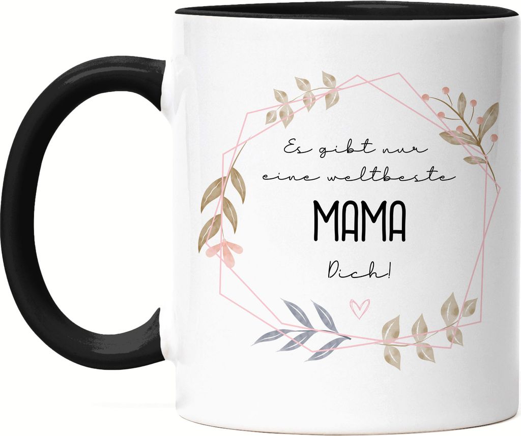 Es Gibt Nur Eine Weltbeste Mama Dich Tasse Schwarz Blumen Motiv Muttertag Geschenkidee