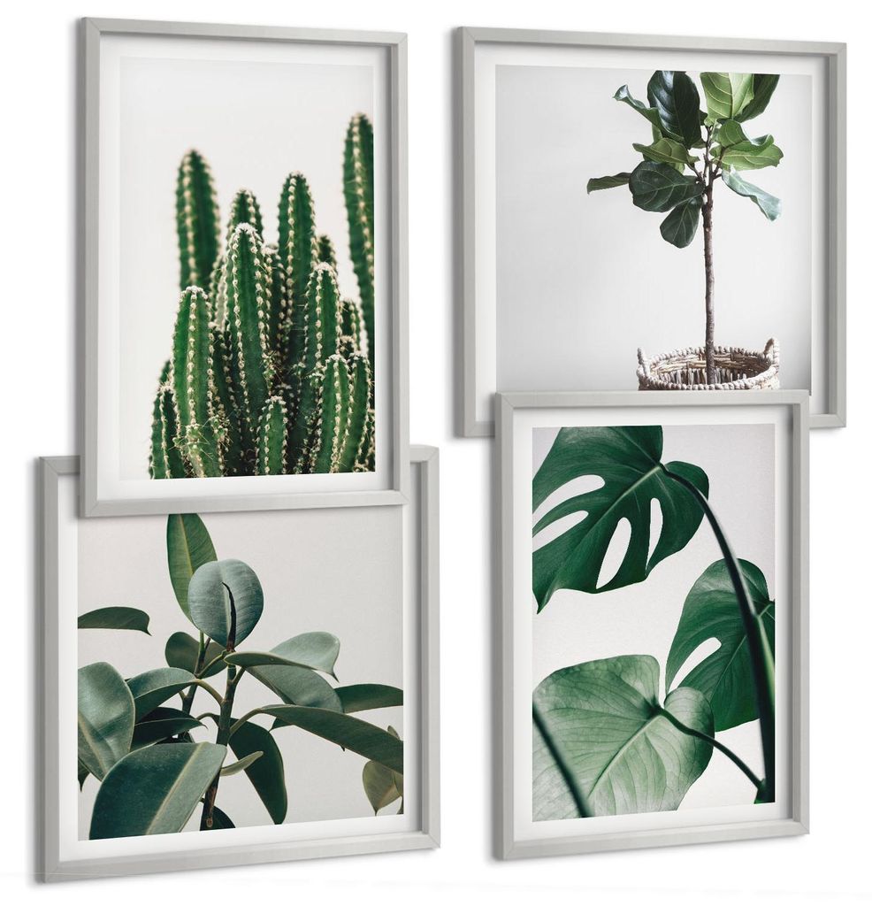 Bilder Set 4-teilig im silbergerahmten Rahmen – Wandbilder 4 Stück – gerahmte Poster für Wohnzimmer, Schlafzimmer und Flur – 50x50 cm - 40x...