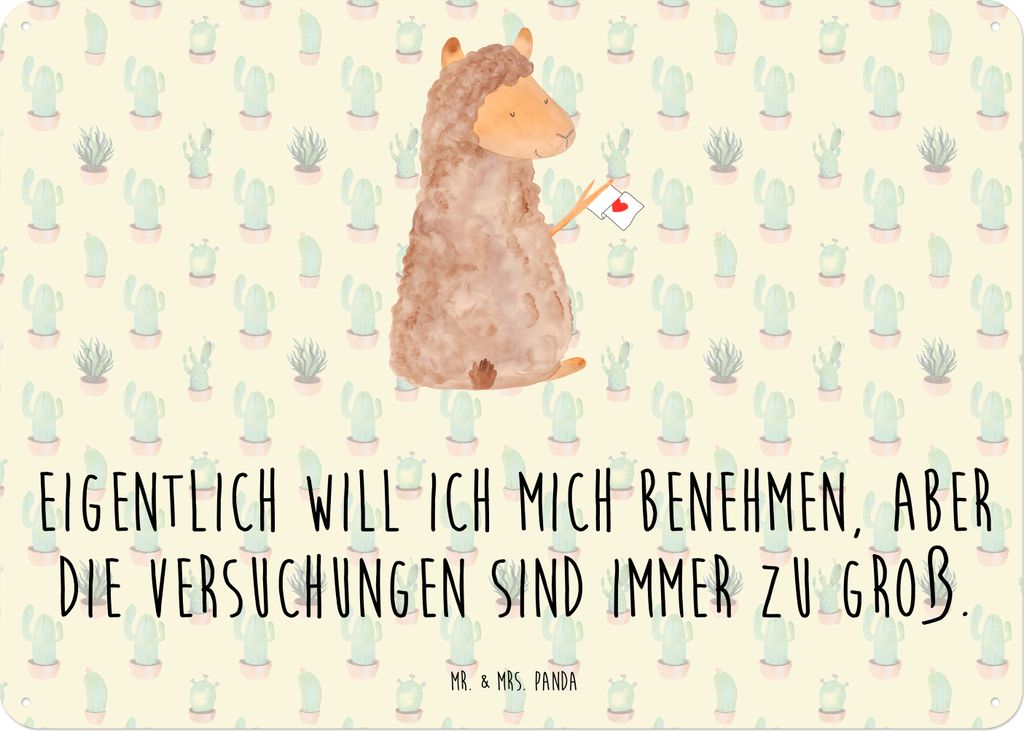 Mr. & Mrs. Panda tafel Alpaka Fahne DIN A5 - Kaktus Grün - Geschenk, Lama, Deko Blechschild, Wandbild, Retro, Alpakas, Türschild, Liebe, Lamas