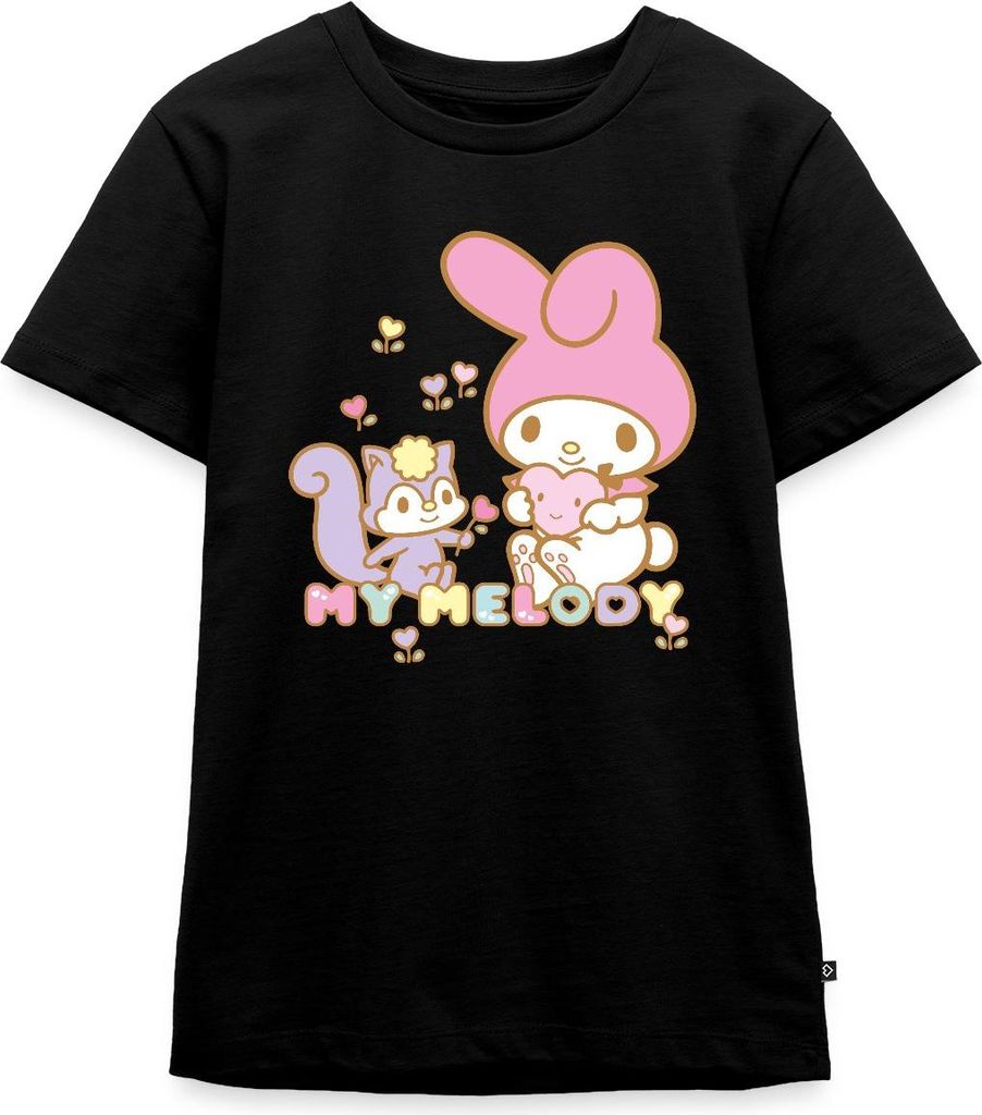 Spreadshirt My Melody Pflückt Mit Risu Herzblümchen Teenager Premium T-Shirt, 158/164 (12 Jahre), Schwarz