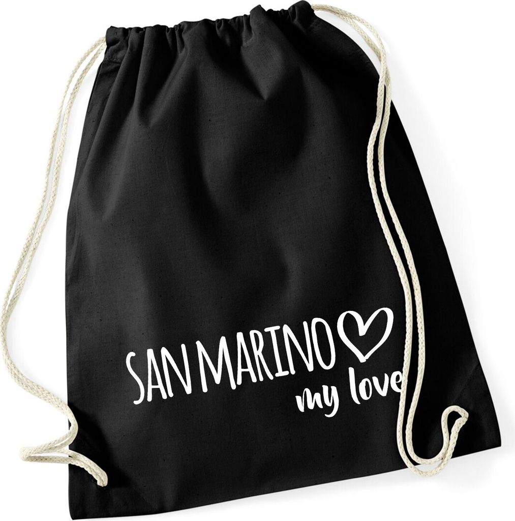 Huuraa Turnbeutel San Marino my love 12 Liter Black Baumwolle Rucksack Geschenkidee
