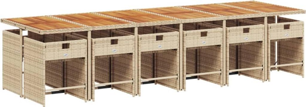 (Design 2026) 13-tlg. Garten-Essgruppe mit Kissen Beige Poly Rattan - HOMMIE 916009 - Gartenlounge-Set, Gartenmöbelset, Sitzgruppe