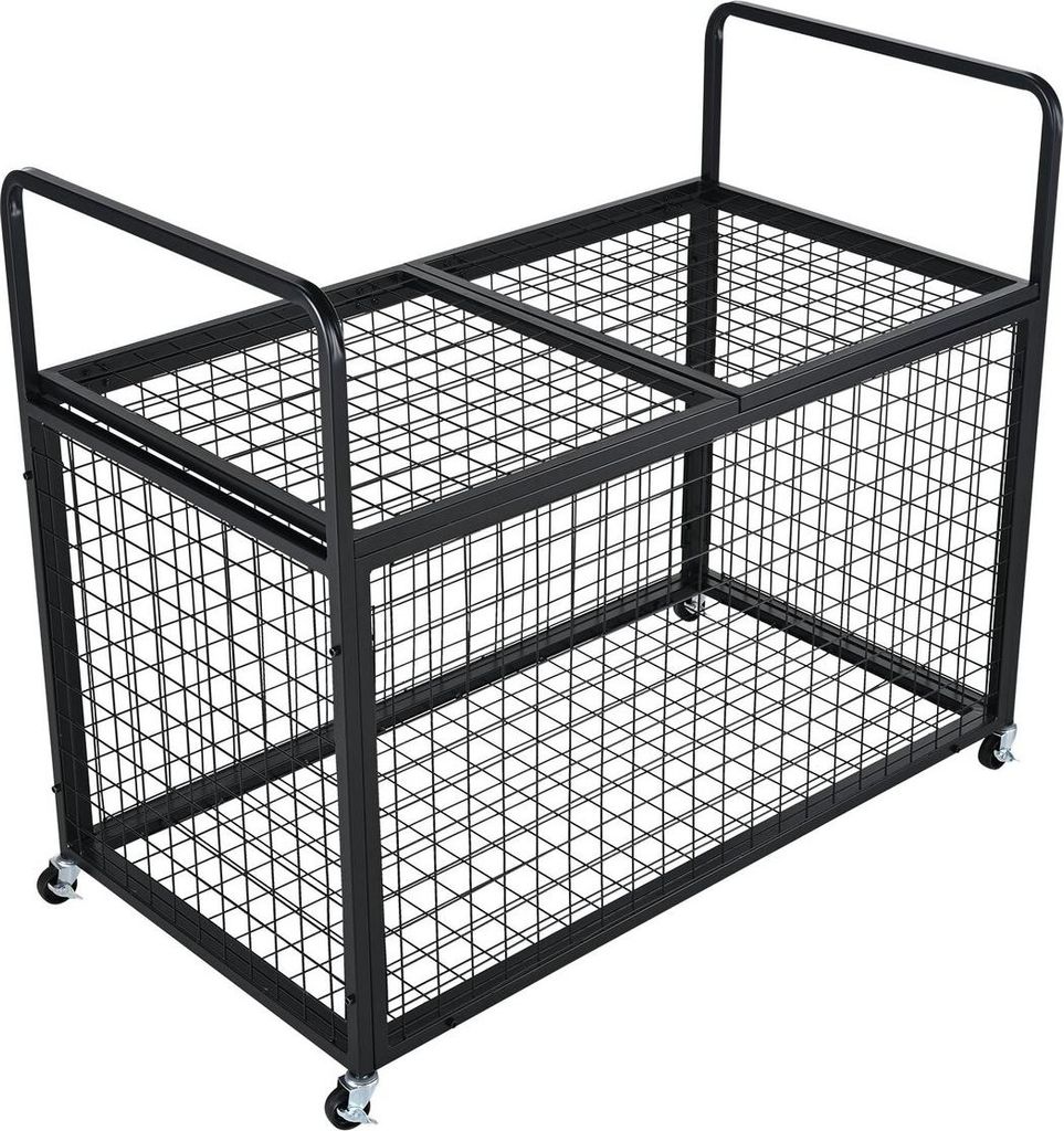 Rolling Sports Ball Storage Cart, Lockable Basketball Cage with Double Lids, Sport Equipment Holder Organizer for Indoor Outdoor, Steel Storage Rac...