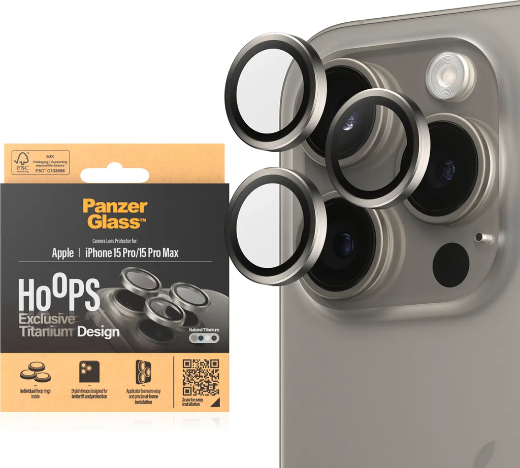 PanzerGlass Hoops Titanium iPhone 15 Pro Max: Protezione Lenti 4K