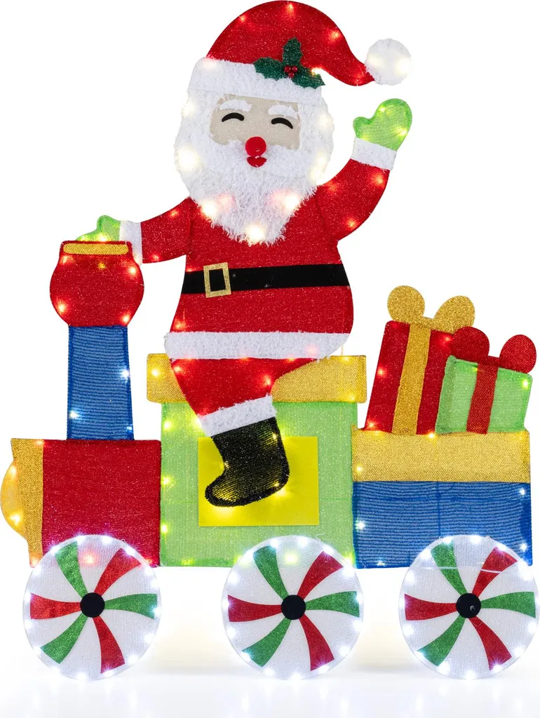 Grand Père Noël Lumineux 120cm - Train Résistant aux Intempéries LED