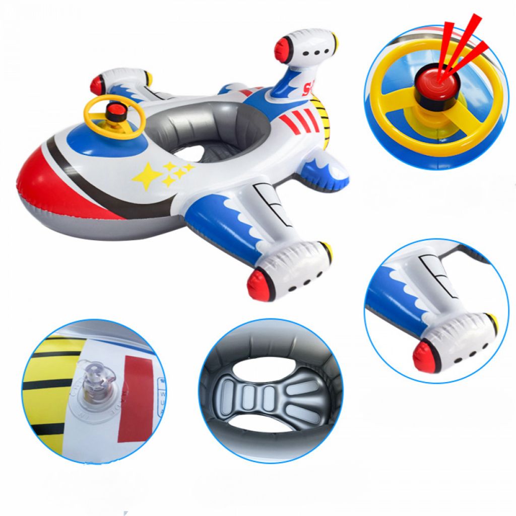 Schwimmbecken, aufblasbarer Schwimmring, Flugzeugform, Schwimmsitz mit Lenkrad für Kinder – weißer Flugzeugsitz