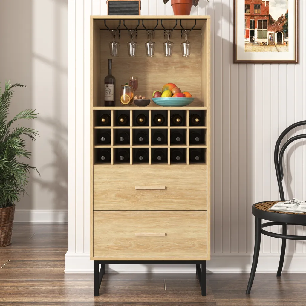 Buffet Armoire à Vin 18 Compartiments Style Industriel Bois et Noir