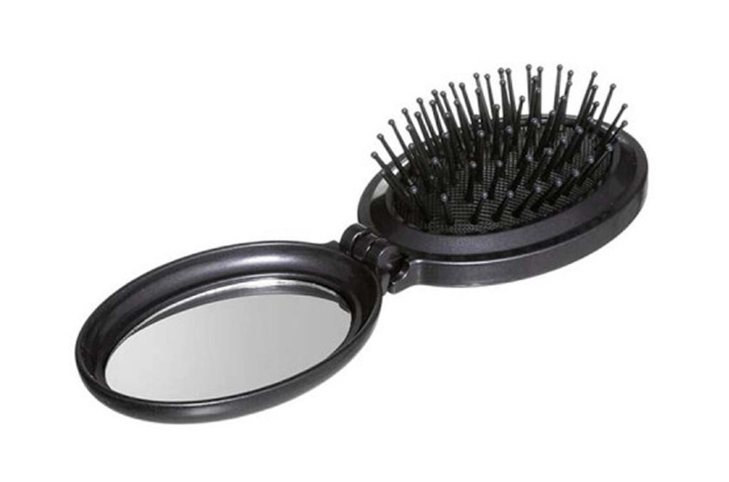 HAARBÜRSTE mit SPIEGEL klappbar oval Schwarz mit Noppen mini Reise Massagebürste Noppenbürste Entwirrbürste Taschenspiegel Haar Kamm Bürste 24