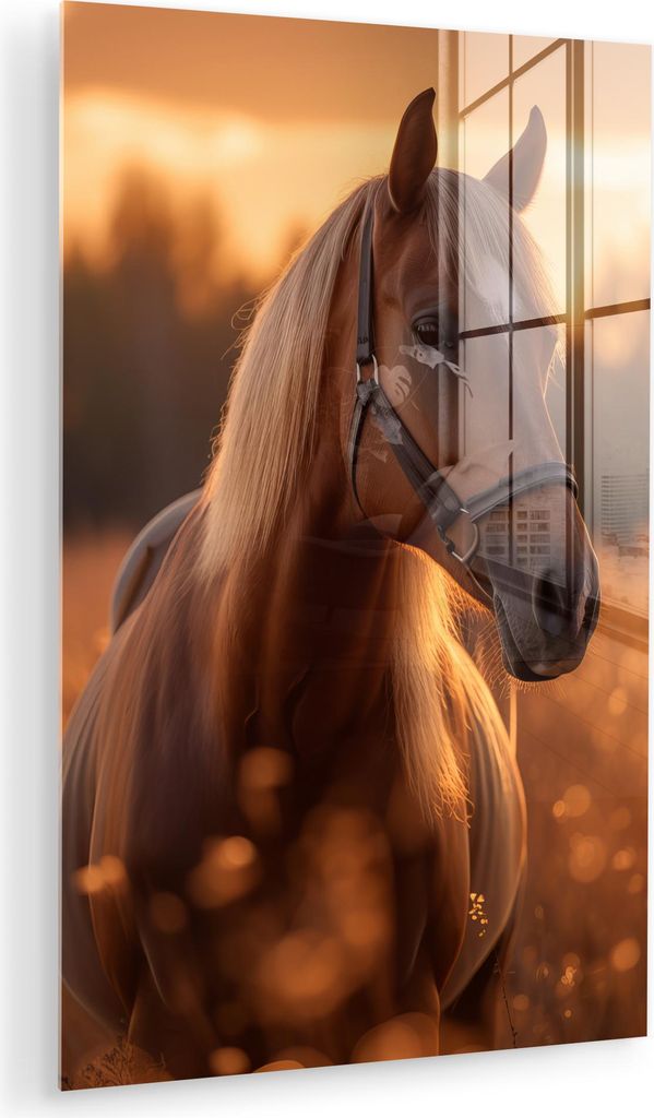 MuchoWow Glasbilder - Bilder auf Wandbild - Foto auf Glas Pferd - Natur - Tier - Braun - Tierporträt 40x60 cm Wanddekoration aus Glas - Acrylglasb...