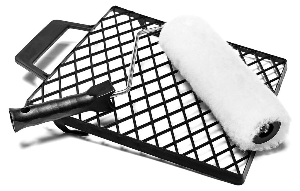 FAMA Farbroller Set | 2-teilig | Vorteilspack 2 Stk. | 250 mm Vestanwalze mit Bügel & Abstreifgitter | 18 mm Florhöhe