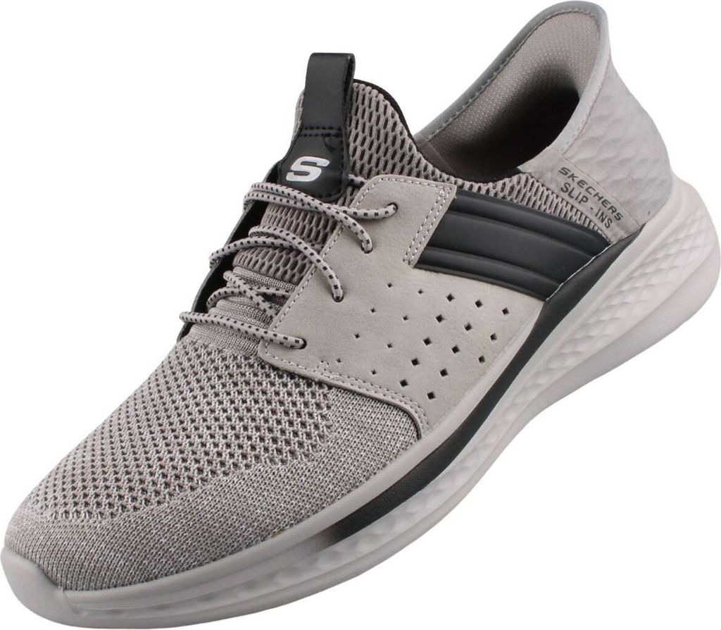 A single grey Skechers shoe is shown against a white background.
