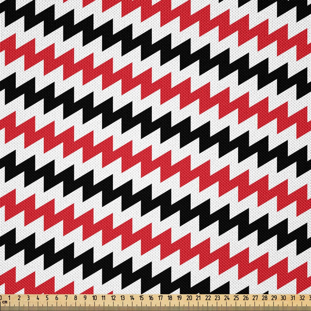 ABAKUHAUS Rot und Schwarz Satin Stoff als Meterware, Hypnotizing Vintage Zick-Zack-Chevron-Welle scheinen Retro Border wie Bild, 5 M (148 x 500 cm)...