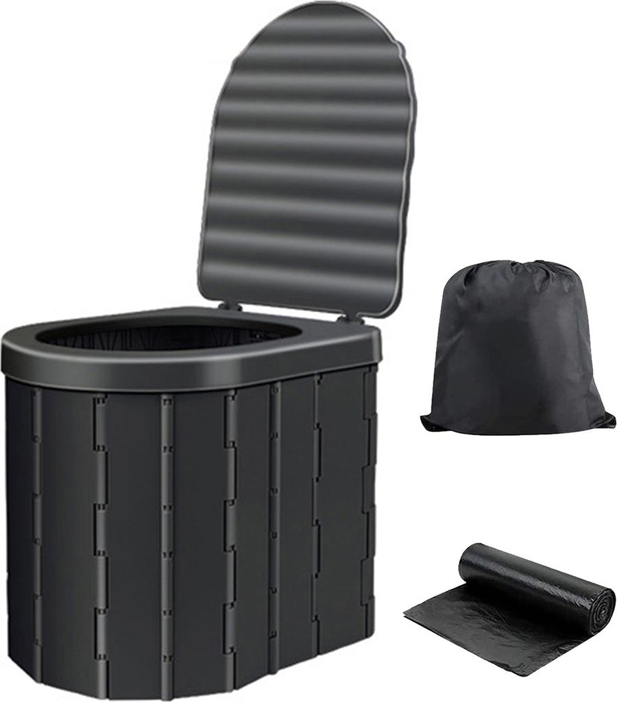 Tragbare Klapptoilette für Erwachsene mit Deckel, 20 Müllsäcke, strapazierfähig, für Outdoor-Camping, Wandern, Wohnmobil, Reisen, Roadtrip, Au...
