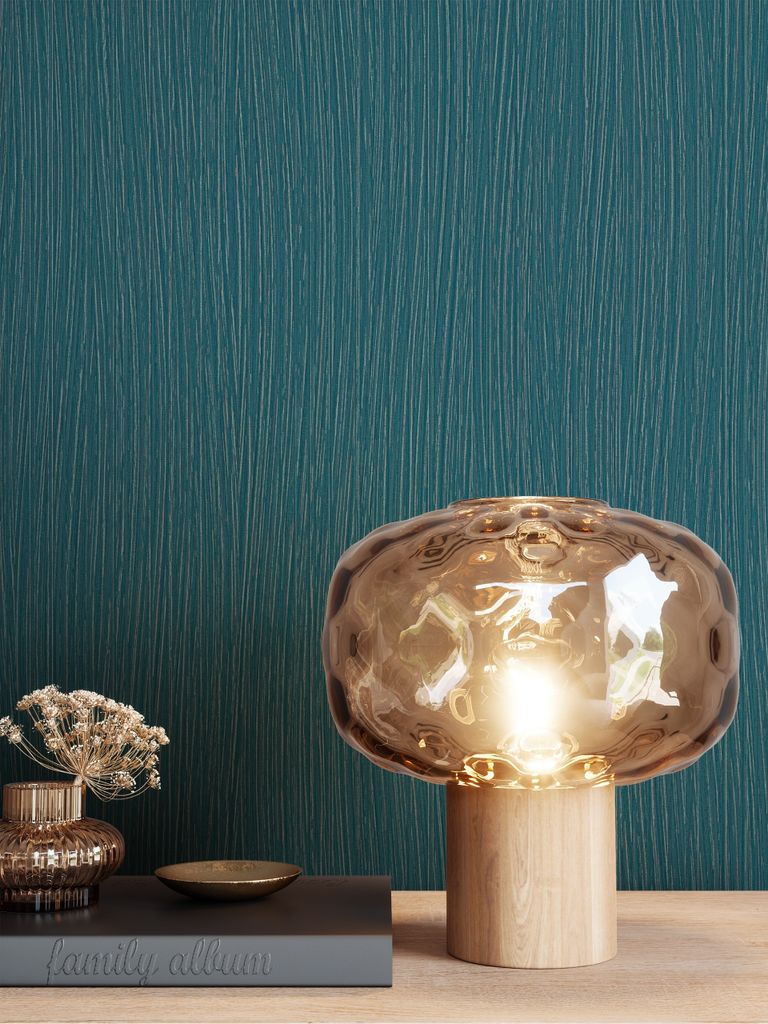 NEWROOM Tapete Blau Vliestapete Leicht Glänzend - Unitapete Glamour Petrol Gold Einfarbig Struktur Uni