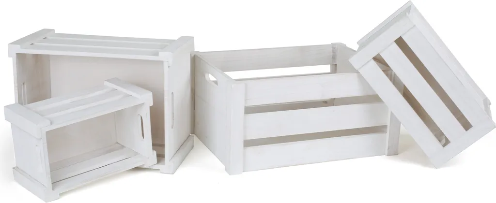 Small Foot 1499 Caisse en bois blanche, lot de 4 pour rangement et déco