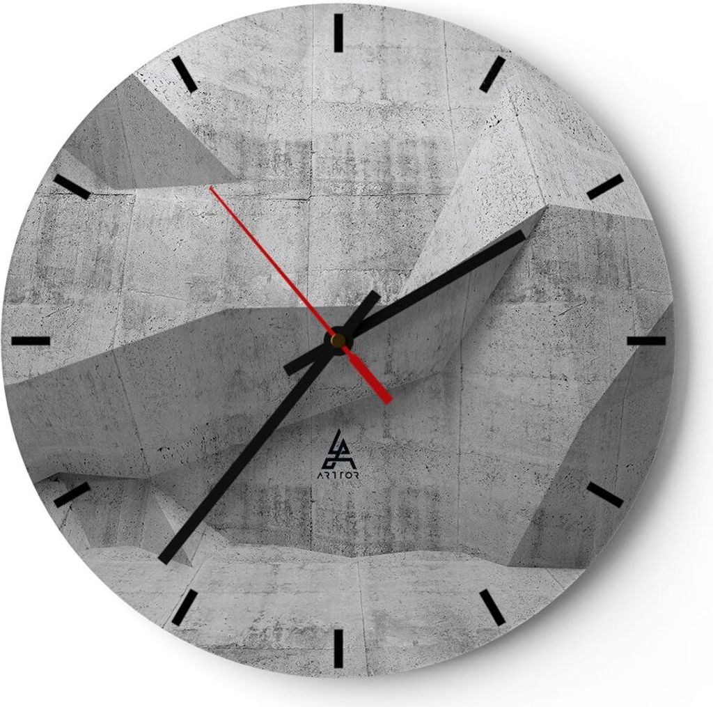 Wanduhr - Rund - Glasuhr - Beton Wand Grau - 30x30cm - Schleichendes Uhrwerk - Lautlos - zum Aufhängen bereit - Dekoration Modern - Wanddekoration...