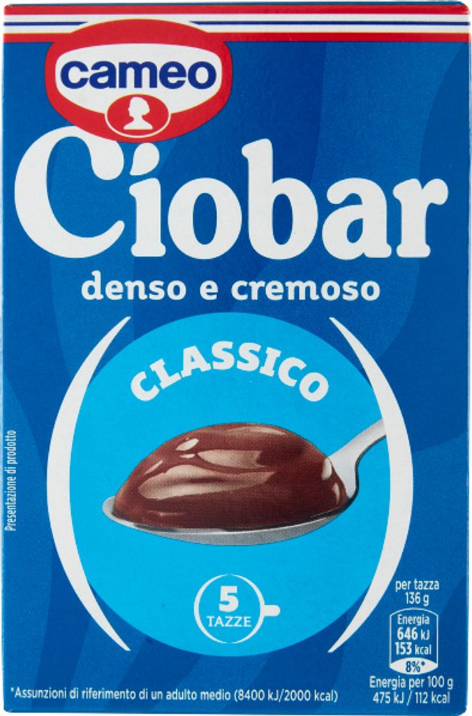 The image shows the front of a product box for Ciobar Classico, a chocolate drink mix.
