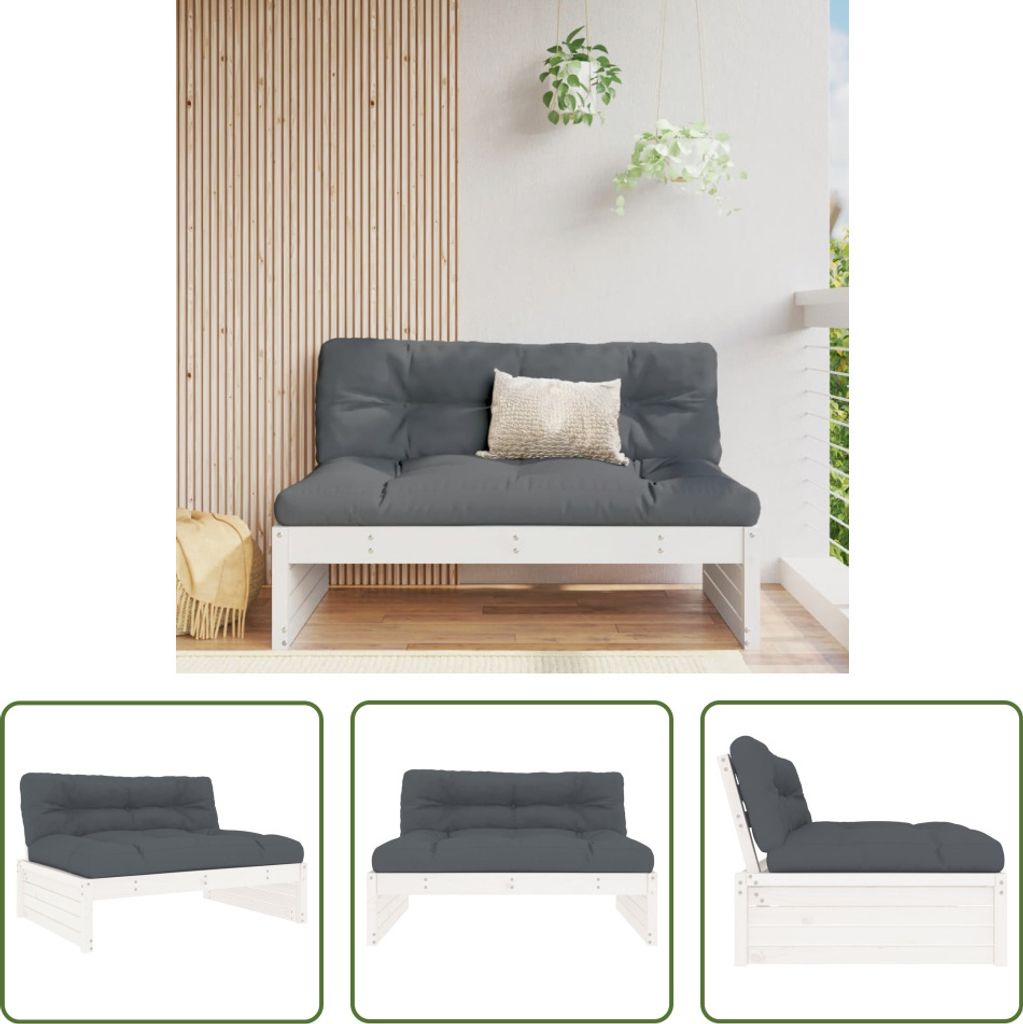 The Living Store Mittelsofa Weiß 120x80 cm Massivholz Produktbild 