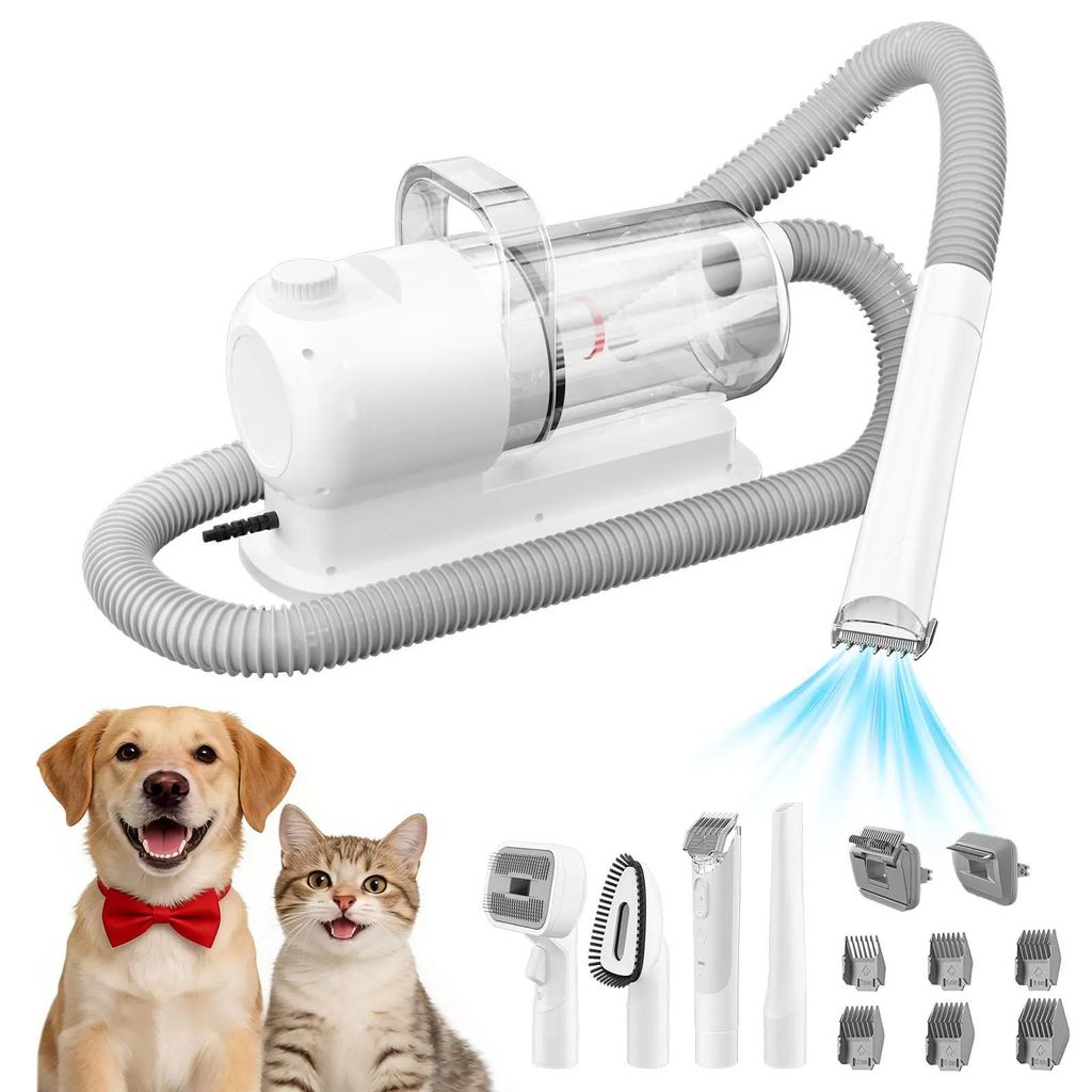 Tierpflege Vakuum-Kit - Trimmer- & Bürstenset - 2,5 l Behälter - EU-Stecker - 100–240 V Weitspannung - <1000 W - 5+ Stufen - Für Hund & Katze ...