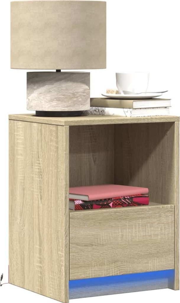 Nachttisch mit LED-Leuchten Sonoma Eiche Holzwerkstoff, Nachttische & -schränke 2024 Neu