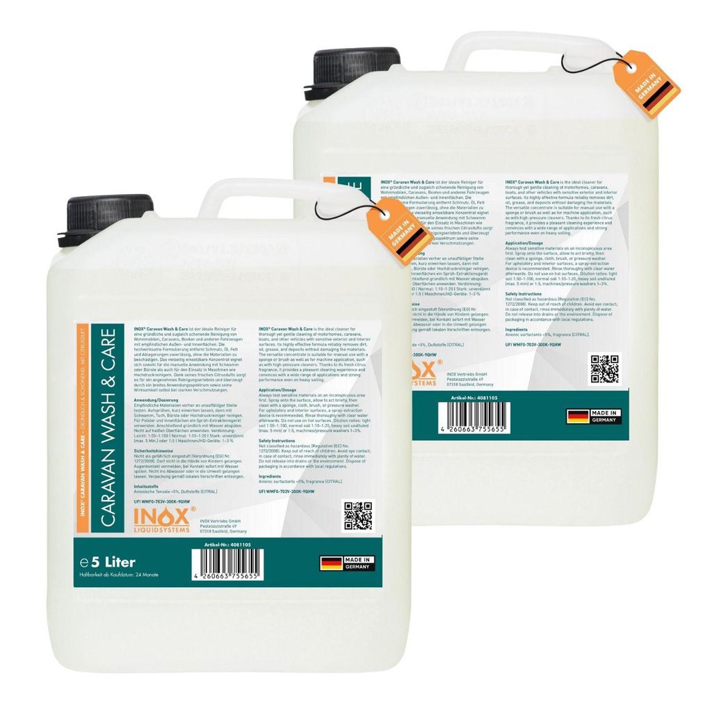 INOX 2x5 Liter Caravan Wash & Care – Caravanreiniger mit Citrusduft – für Wohnmobile & Boote
