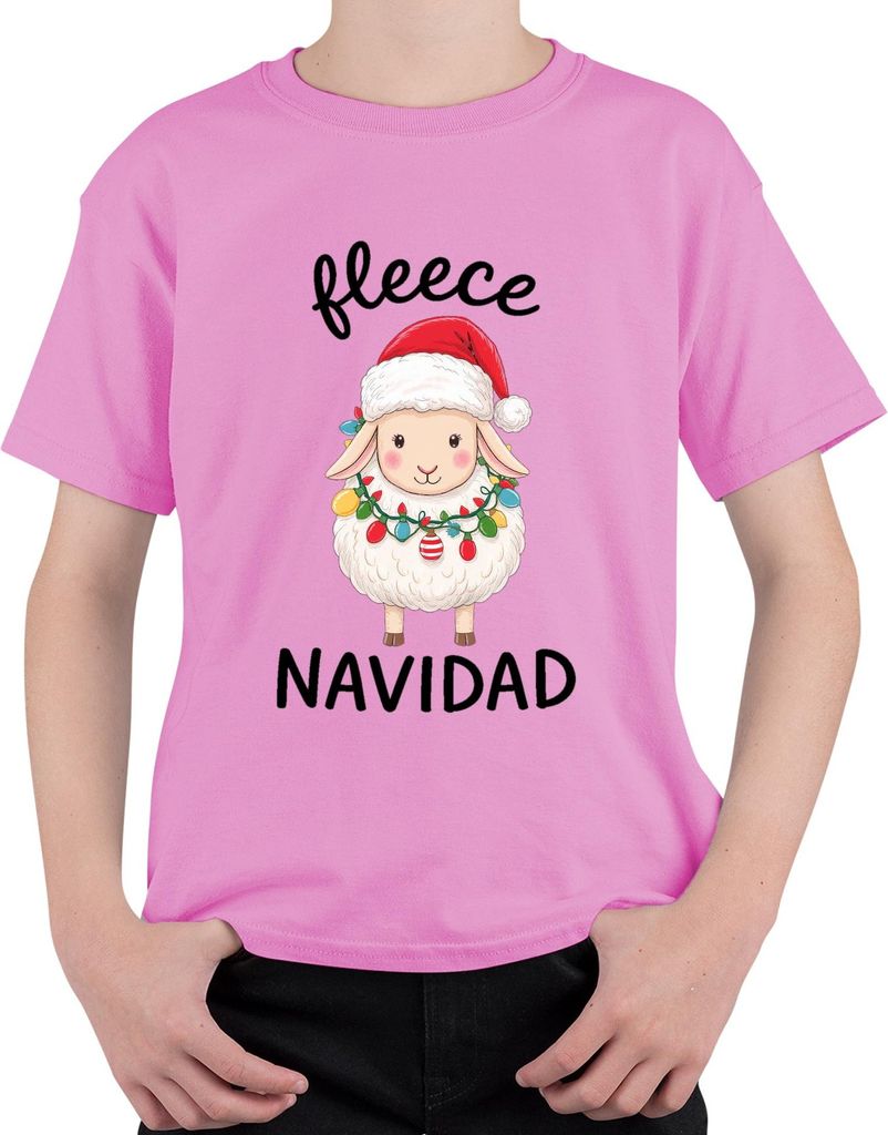fleece NAVIDAD niedliches Schaf Weihnachten Lichterkette Santa Uni Kinder T-Shirt, Pink, 152