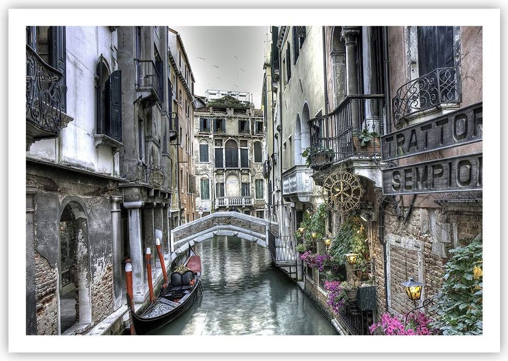 Poster - Poster ohne Rahmen - Venedig Brücke Wasser - 100x70 cm - Wand Bild - Wanddeko - Wandbilder - Kunstposter - Wandposter - Bilder - Kunstdru...