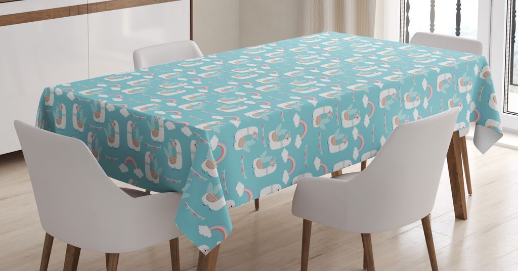 ABAKUHAUS Lama Tischdecke, Tier mit FlÃ1/4geln Rainbows, FÃ1/4r den Inn und Outdoor Bereich geeignet Waschbar Druck Klar Kein Verblassen, 140 x 1...