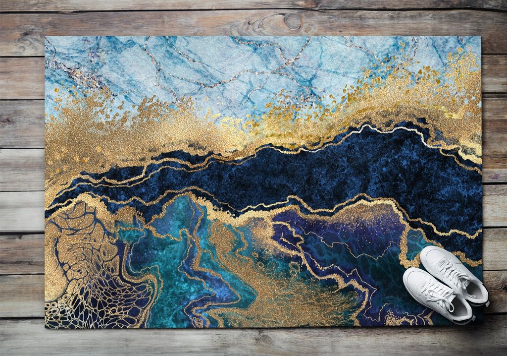 Fußmatte Aussen - Schuhmatte Haustür- Schmutzfangmatte Türvorleger - Outdoor Teppich Schmutzfänger - 150x100 cm - Blauer Marmor