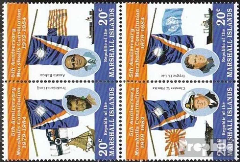 Briefmarken Marshall-Inseln 1984 Mi 27-30 Viererblock (kompl.Ausg.) postfrisch 5 Jahre Verfassung