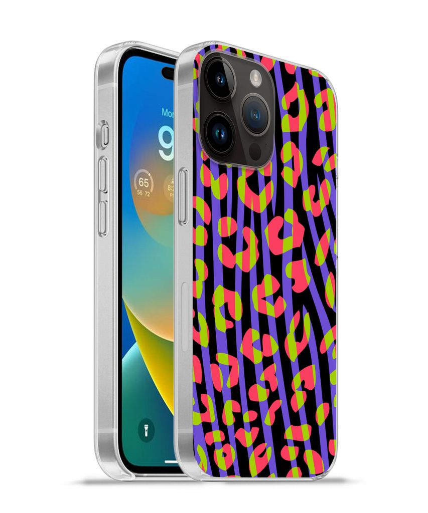 MuchoWow Handyhülle Schutzhülle Hülle für Apple iPhone 14 Pro Max Pantherdruck - Zebra - Neon Silikon Softcase Handy Hülle - Hardcover