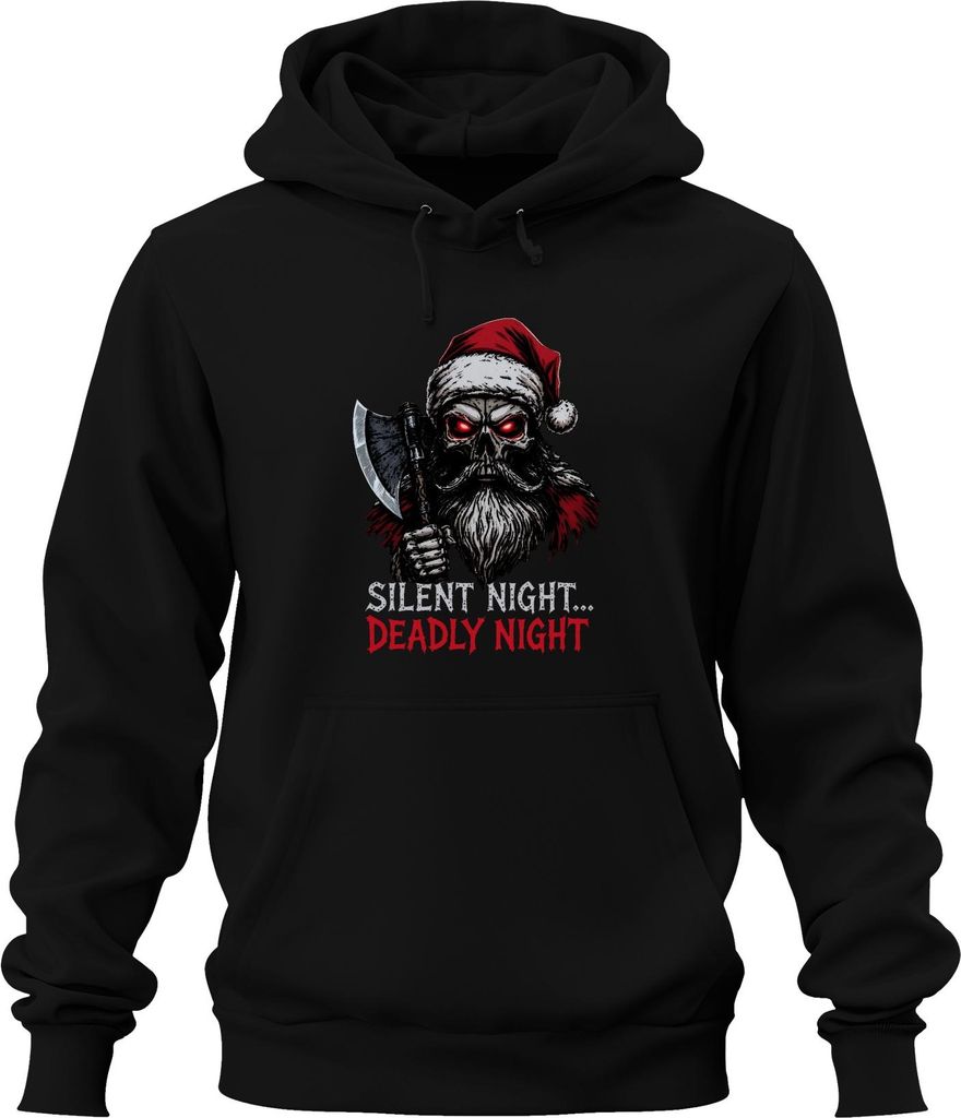Silent Night Deadly Night Skelett Weihnachtsmann Axt Horror Uni Hoodie Kapuzenpullover, Schwarz, M