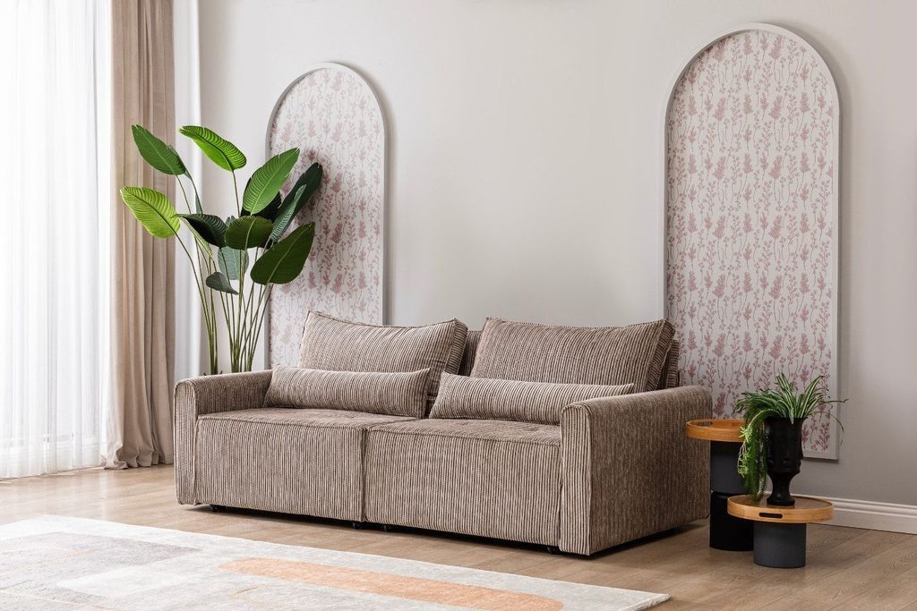 GOWOLL 3-Sitzer Schlafsessel mit Schlaffunktion und Stauraum 218x107 cm mit Kissen Couch Möbel für Wohnzimmer Bettfunktion Sofa