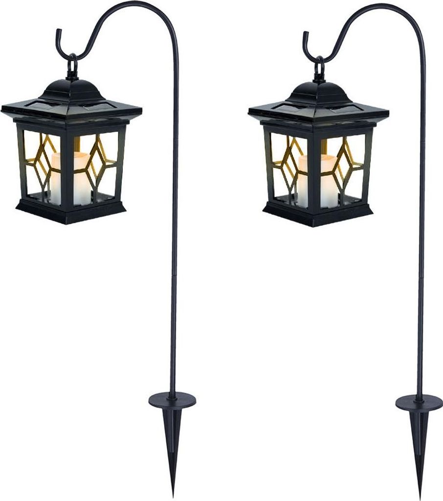 2er Set LED Solarlaterne, Erdspieß, Kerze, schwarz, H 68 cm Produktbild 