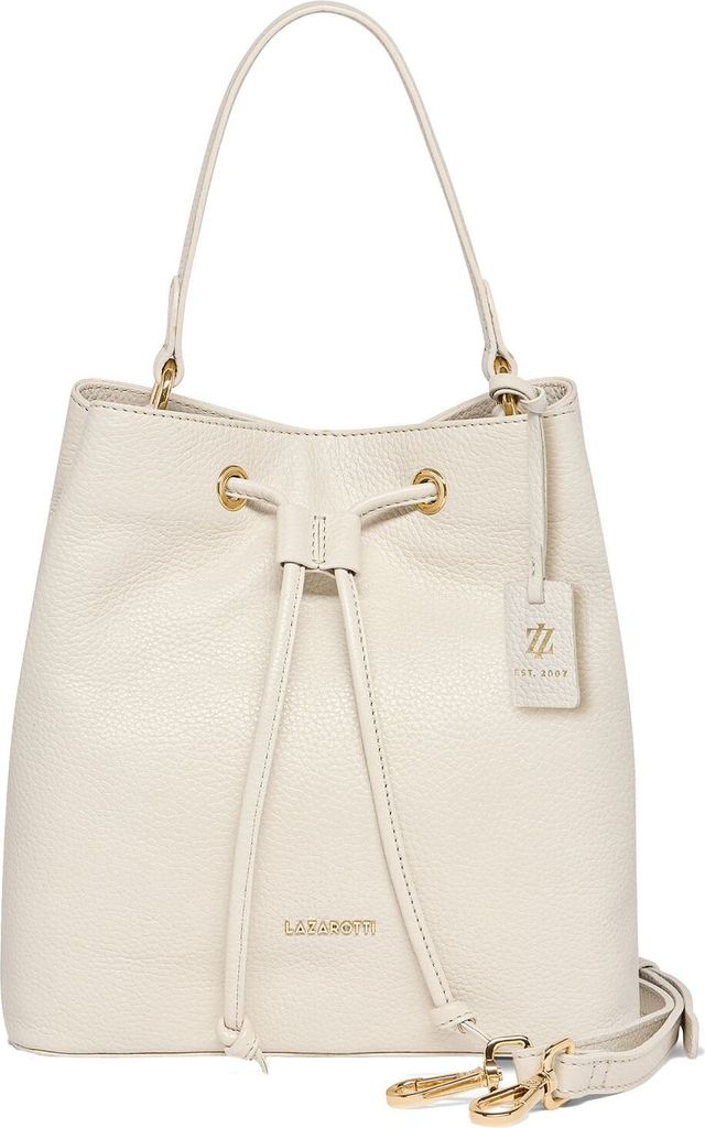 Lazarotti Leder Schultertasche Umhängetasche Bologna Leather Bucket Bag Cream White creme