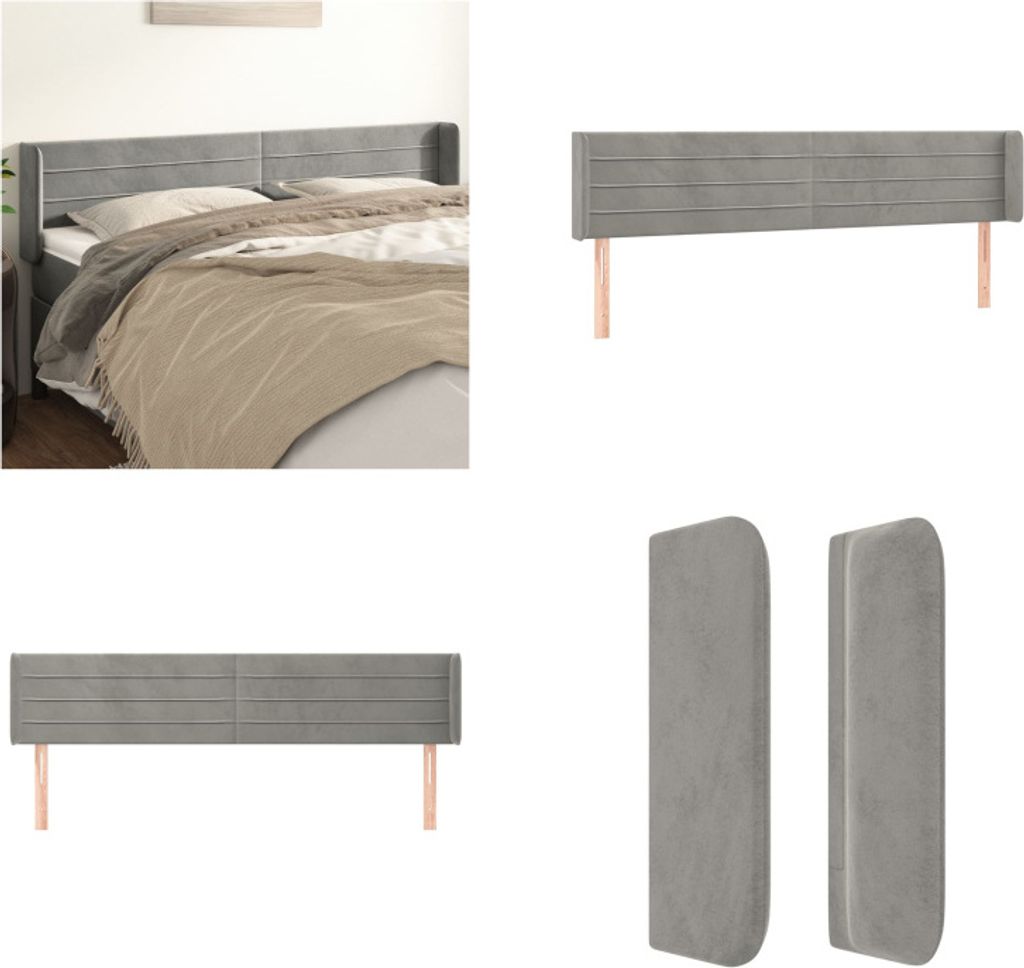 vidaXL Kopfteil mit Ohren Hellgrau 183x16x78/88 cm Samt - Kopfteil - Kopfteile - Bett-Kopfteil - Bettkopfteil
