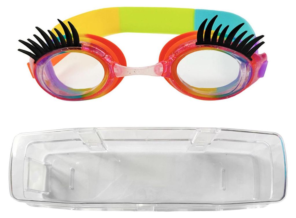 Schwimmbrille für Kinder mit Wimpern, wasserdicht, auslaufsicher, beschlagfrei, UV-Schutz, klare Gläser, Silikon-Schwimmbrille für Jungen und M...