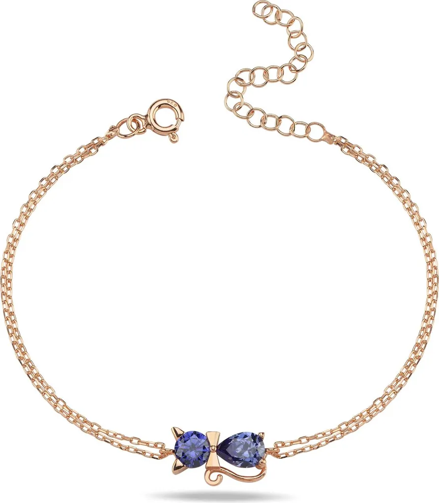 Bijou chat pour femme en argent et tanzanite - Gourmette fine raffinée