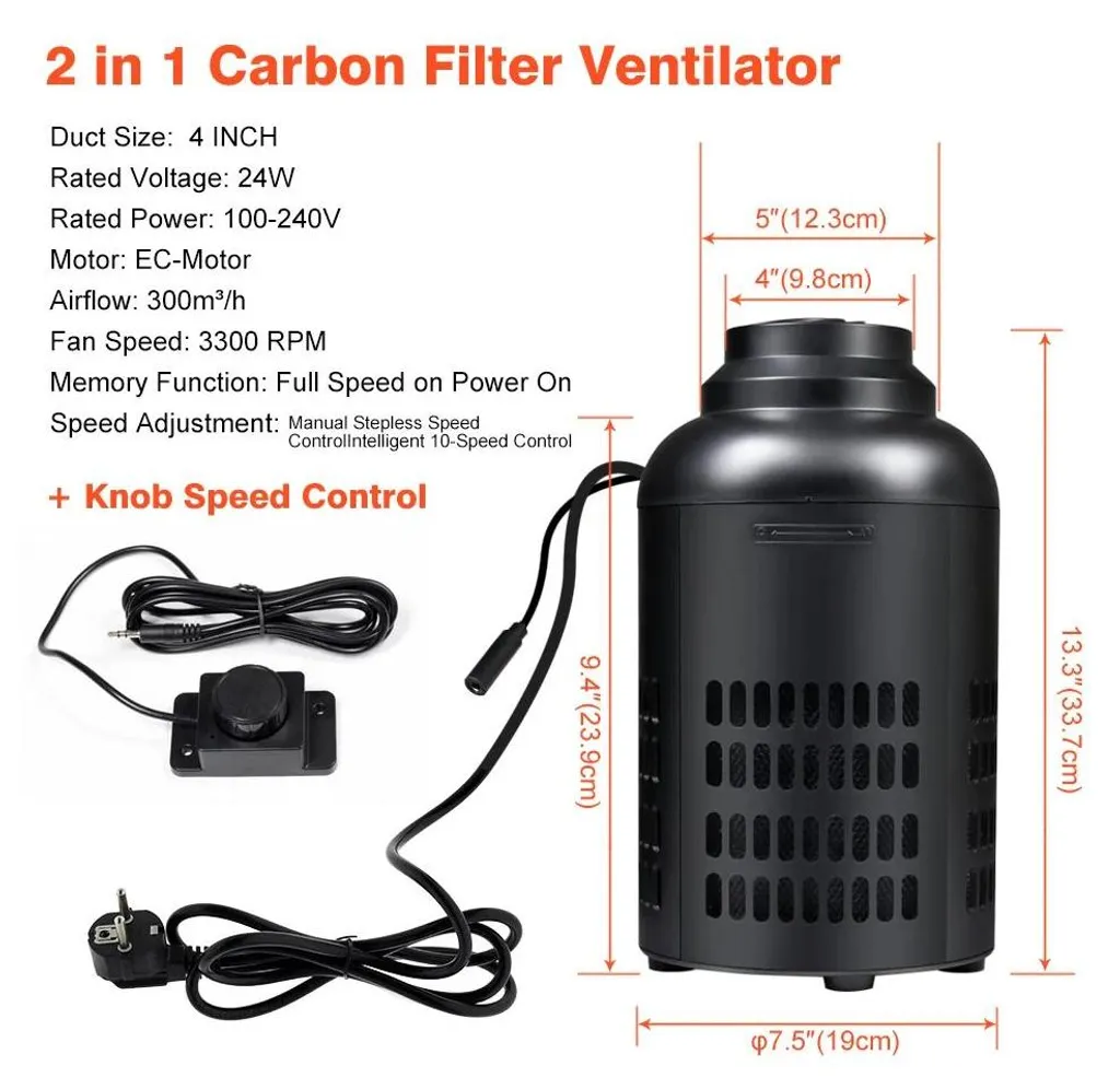 Ventilateur d'extraction pour cuisine et atelier - Filtre charbon 24W Gris