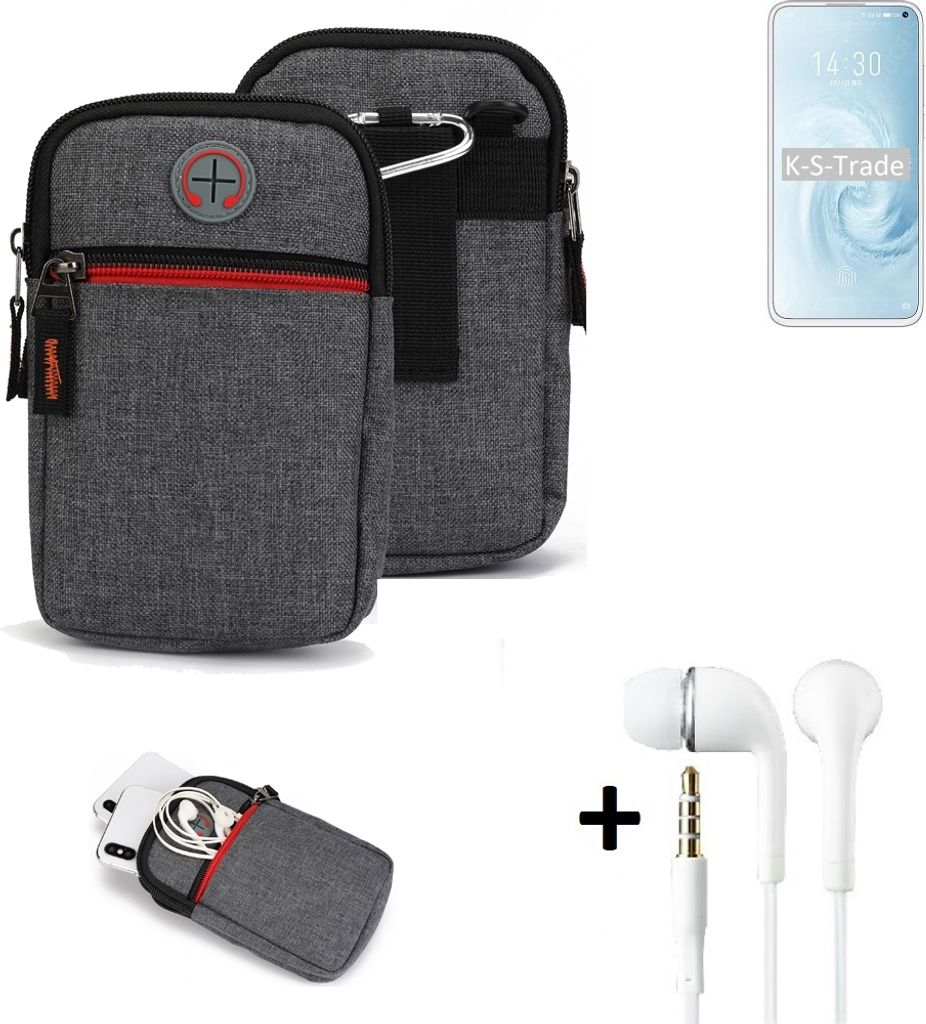 K-S-Trade Gürteltaasche + Kopfhörer kompatibel mit Meizu 17 Pro Handy Tasche Holster Schutz Hülle Handy Hülle grau Zusatzfächer 1x