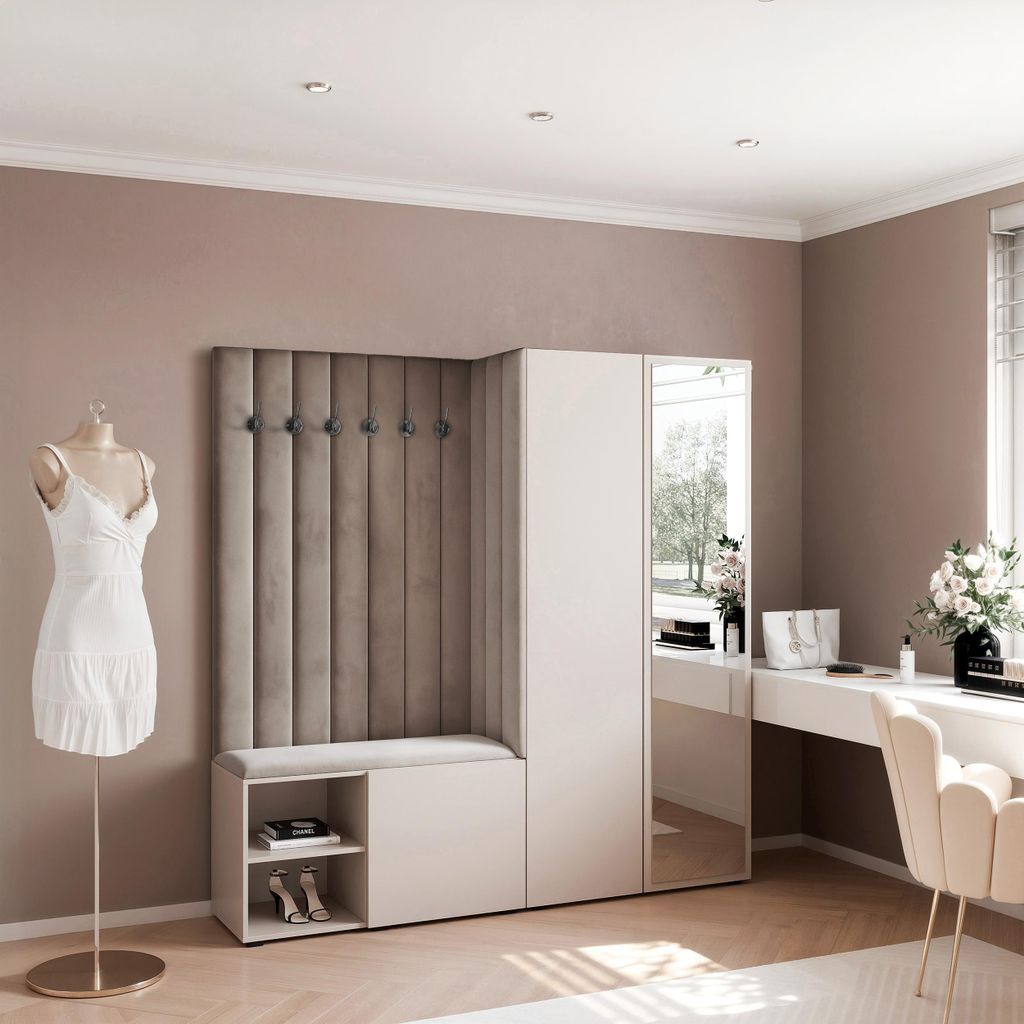 Garderobe ARIA 1 190 cm Kaschmir Gepolstert Mausgrau mit Produktbild 