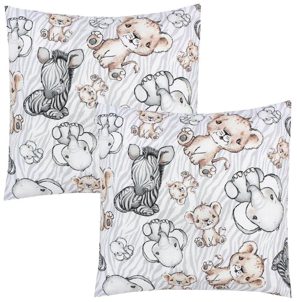 TupTam Kinder Kissenbezug Dekorativ Gemustert mit Hotelverschluss 2er Set, Farbe: Safari / Grau, Größe: 80 x 80 cm