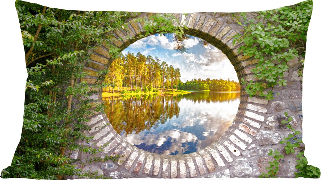 MuchoWow Zierkissen Sofakissen Wohnzimmer Dekokissen 50x30 cm Bäume - Wasser - Aussicht - Wohnzimmerdekoration - Polster mit Photo