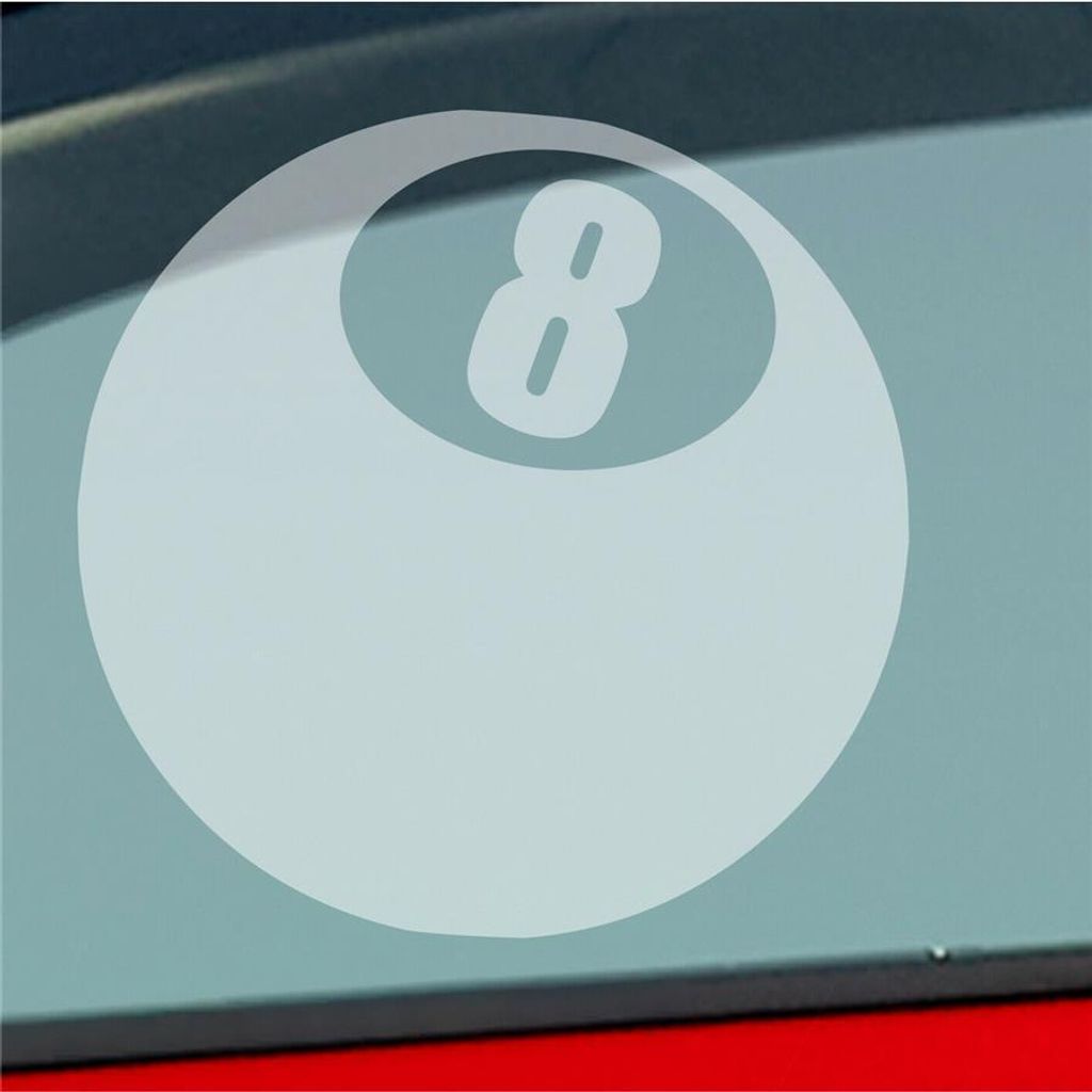 Auto Aufkleber Billard Kugel Ball Nummer 8 schwarze Acht 10x10 cm Milchglas Sticker Heckscheibenaufkleber